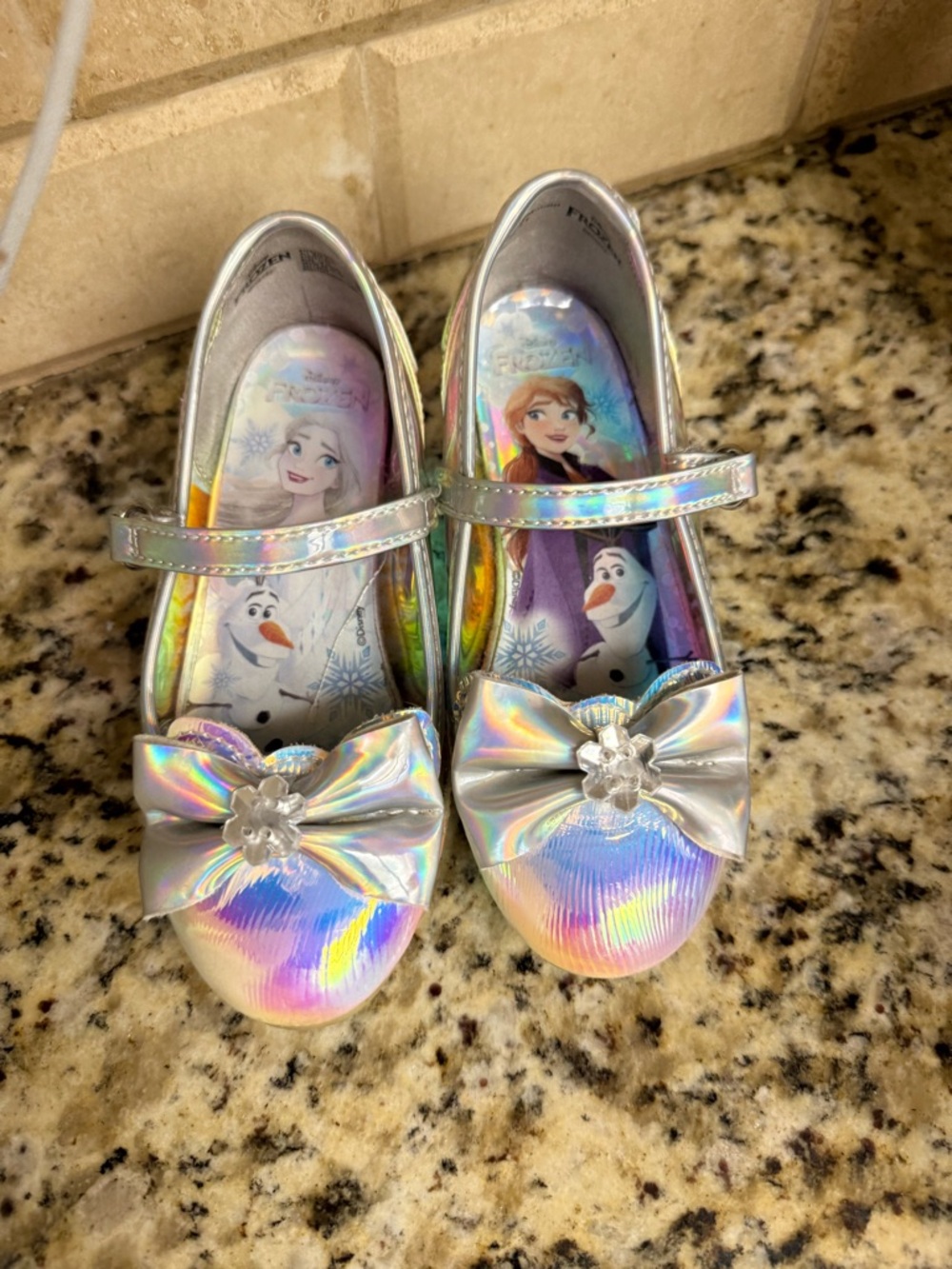 Disney Holographic Silver Mary Janes with Bow - Frozen Insole